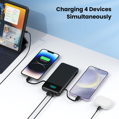 Portable Charger for iPhone with Built in Cables and Wall Plug,Upgraded 13800mAh Fast Charging USB C Power Bank,4 Outputs Travel Essential Battery Pack Compatible with iPhone 15/14/13,Samsung-Purple