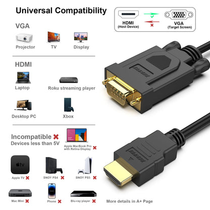 BENFEI HDMI to VGA 3 Feet Cable, Uni-Directional HDMI (Source) to VGA (Display) Cable (Male to Male) Compatible for Computer, Desktop, Laptop, PC, Monitor, Projector, HDTV, Raspberry Pi, Roku, Xbox