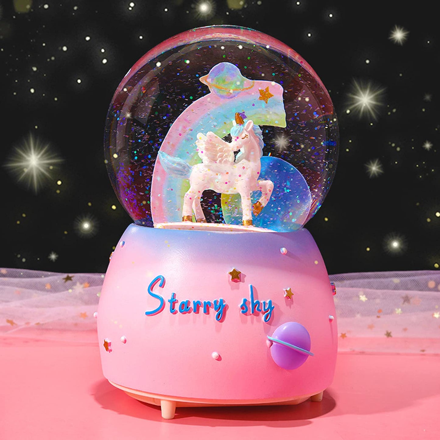 Snow Globe for Kids, VECU Unicorn Snow Globes with Musics Led Unicorn Music Box for Girls, Granddaughters Babies Birthday