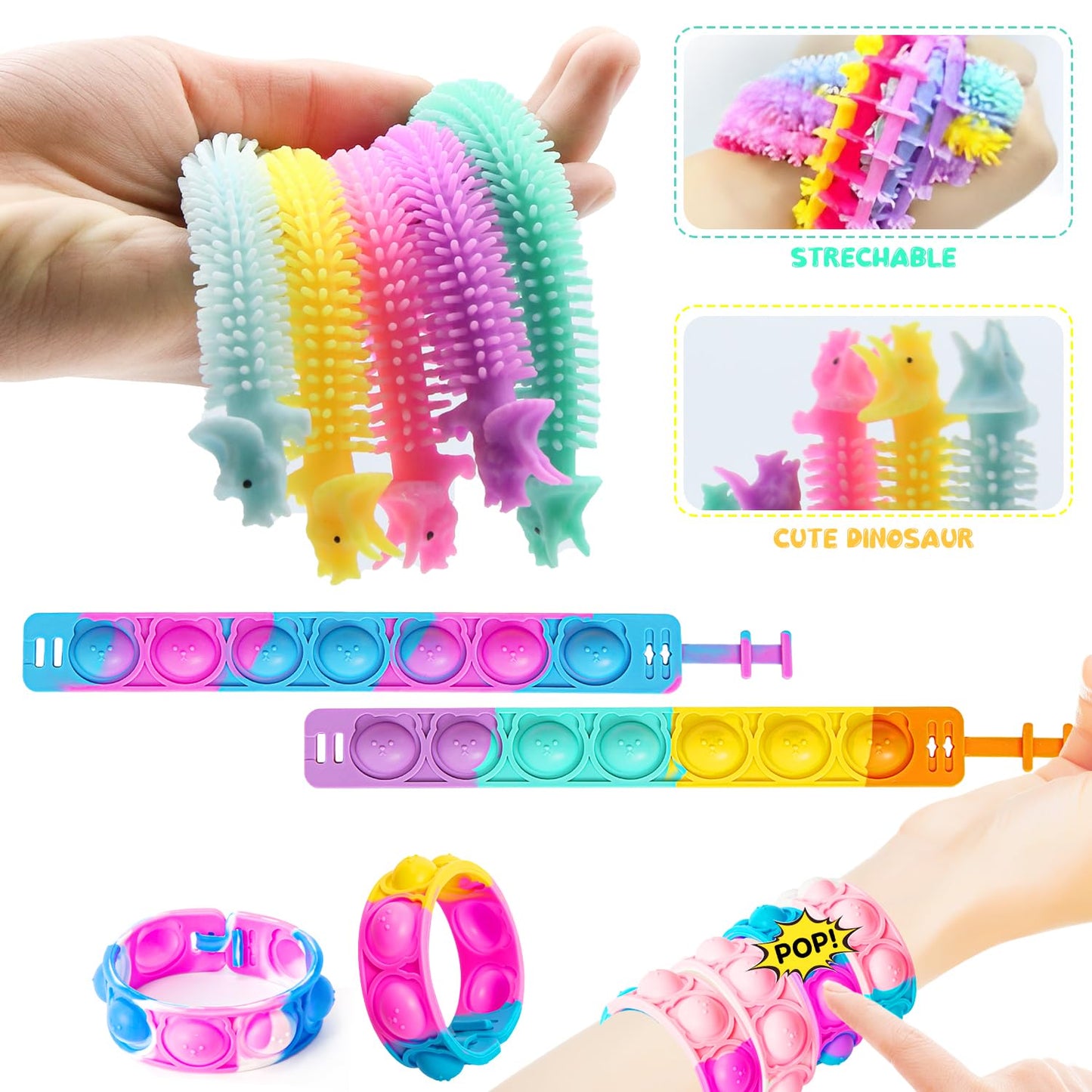 SINZUX Fidget Toys Pack, 50 Pcs Sensory Fidget Toys Set, Stress Anxiety Relief Squishy Fidget Toy for ADHD Autism Autistic Kids Adults, Party Bag Fillers Birthday Gifts for Teen Children Adult