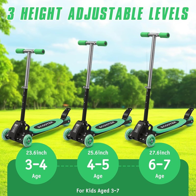Kids Kick Scooter - 3-Wheel Design for Stability & Safety | Adjustable Height