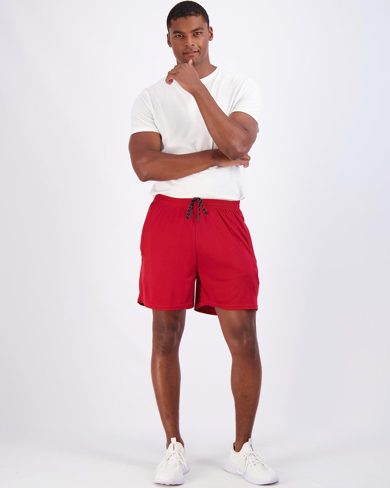 Real Essentials 4 Pack: Men's Mesh 5" Athletic Zipper Shorts Workout Gym Running Basketball (5 Inch Set 9, Black, Red, Charcoal, Blue - L - Standard)