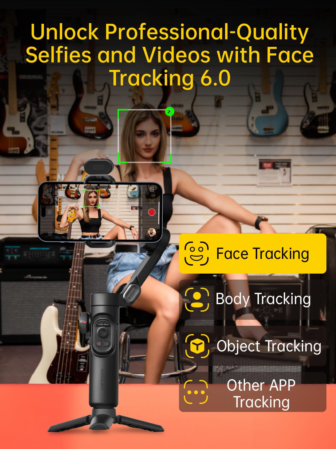 AOCHUAN 3-Axis Gimbal Stabilizer for Smartphone with RGB Magnetic Fill Light Upgraded Face Tracking Focus Wheel Foldable iPhone Gimbal for iPhone/Android Phone Stabilizer Vlog Recording Smart XE Kit