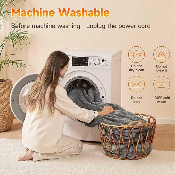 Heated Blanket Electric Blanket King 100"x90" Heating Blanket with Dual Control 10 Heat Levels & 10 Hours Auto-Off Overheat Protection Cozy Soft Flannel King Size Blanket Fast Heating Machine Washable