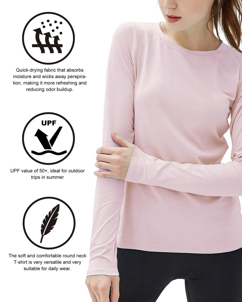 isnowood Women's Sun Protection Long Sleeve Shirts, UPF 50+ UV Rash Guard Swim Shirt, Workout Hiking Running Athletic Tops