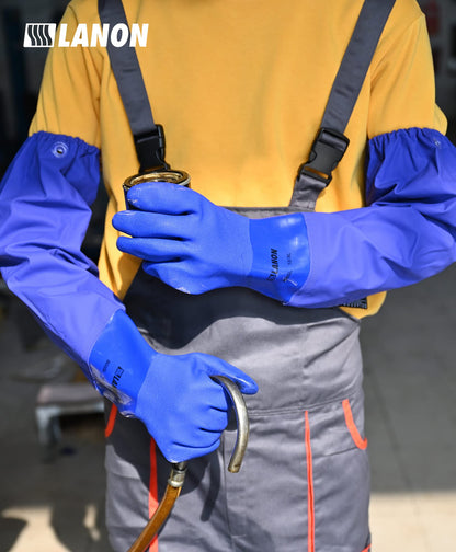 LANON PVC Coated Chemical Resistant Gloves, Reusable Heavy Duty Safety Work Gloves, Acid, Alkali & Oil Protection, 26" Elbow Length, X-Large