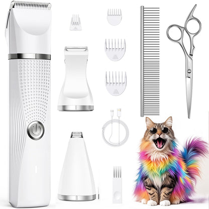 Bautrium Cat Grooming Clippers Kit with Paw Trimmer, 3 in 1 Electric Pet Hair Trimmer Supplies for Thick Matted Hair, Heavy Coat Butt Shaver Cat Razor Fur Trimmer for Dogs at Home