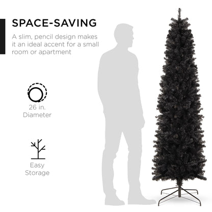 Best Choice Products 6ft Black Artificial Holiday Christmas Pencil Tree for Home, Office, Party Decoration w/ 608 Tips, Metal Hinges & Base