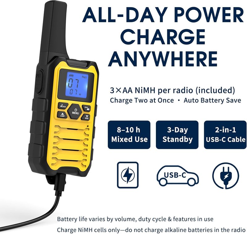 Walkie Talkies Long Range - Rechargeable 6 Pack for Adults | Ideal for Camping, Hunting & Emergency Use