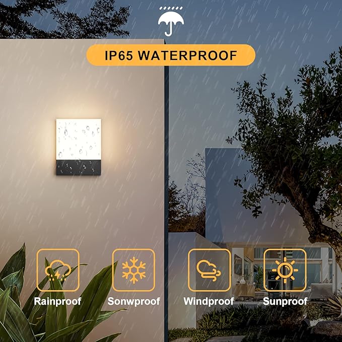 1-Pack Modern Outdoor LED Wall Light,24W 3000K Wall Porch&Patio Light,IP65 Led Exterior Wall Lights Fixtures,Low Profile Wall Sconce for House Yard Garage Walkway Garden(Black)