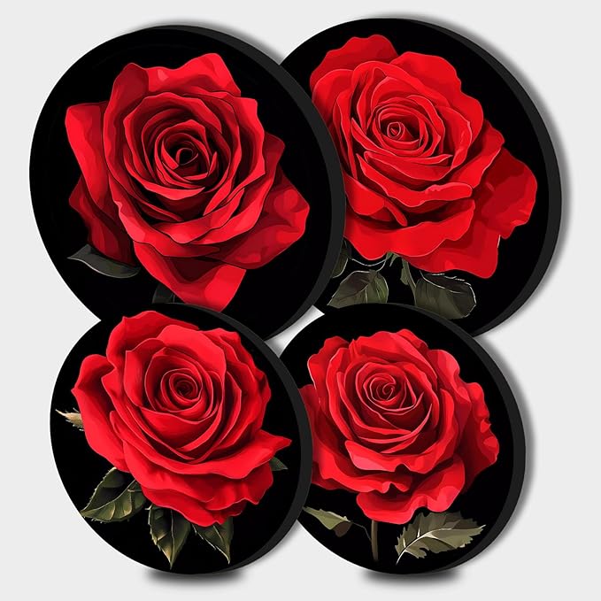 Red Rose Electric Stove Burner Covers，Set of 4 Round Stove Burner Covers，8 Inches and 10 Inches，Gas Stove Burner Covers,Metal Stove Burner Cover，Rose Bloom Cooktop Decorative，Home Decor,Kitchen Decor