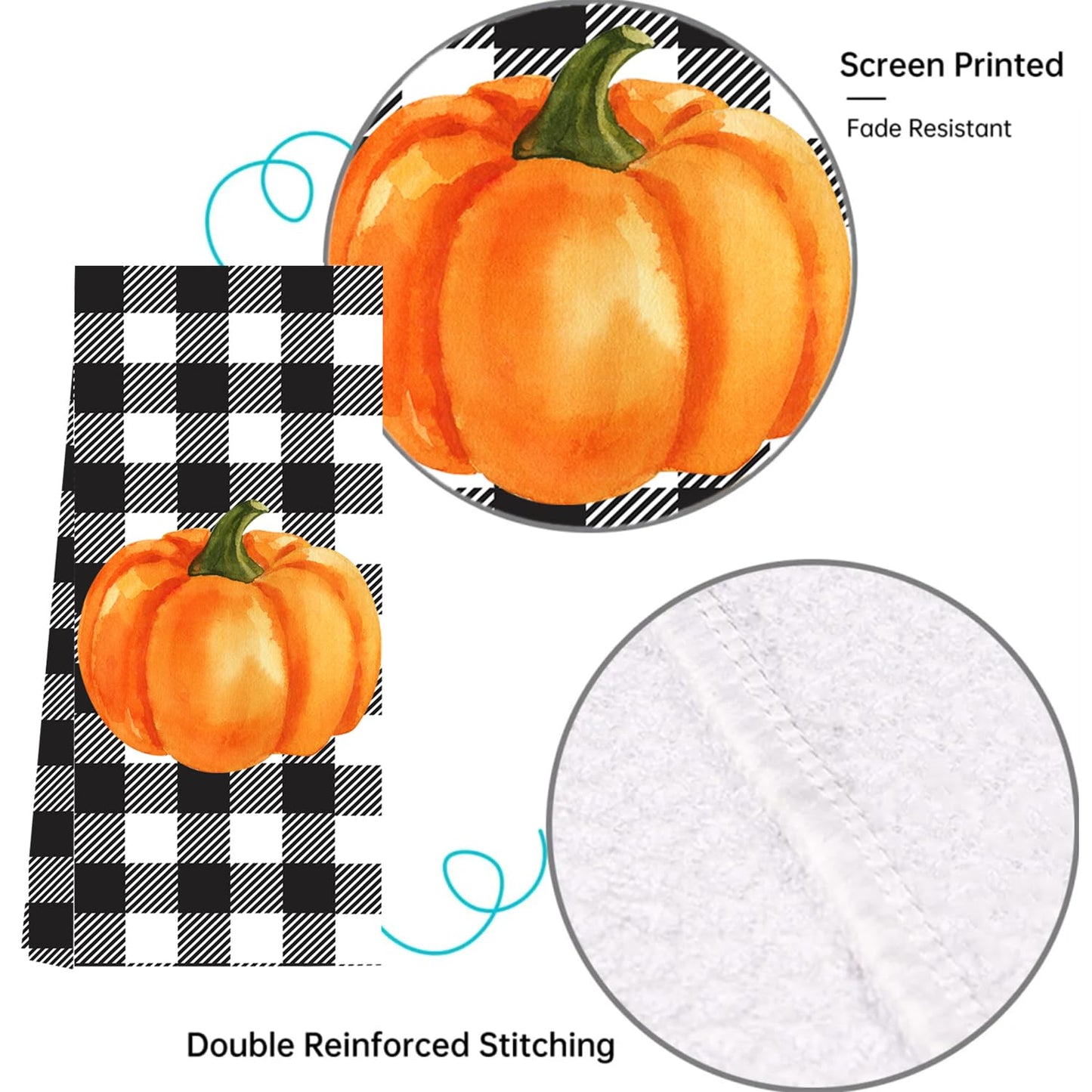 LXOMILL Buffalo Plaid Fall Kitchen Towels, Pumpkin Dish Towels, Farmhouse Fall Decorations for Kitchen, Fall Pumpkin Hand Towels Set of 2