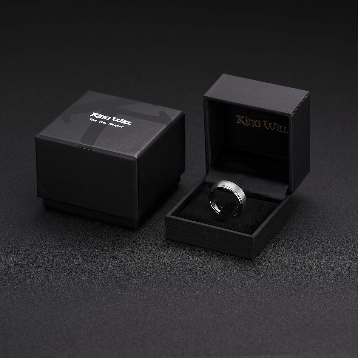King Will Basic Men's Tungsten Carbide Ring 8mm Polished Beveled Edge Matte Brushed Finish Center Wedding Band 11.5