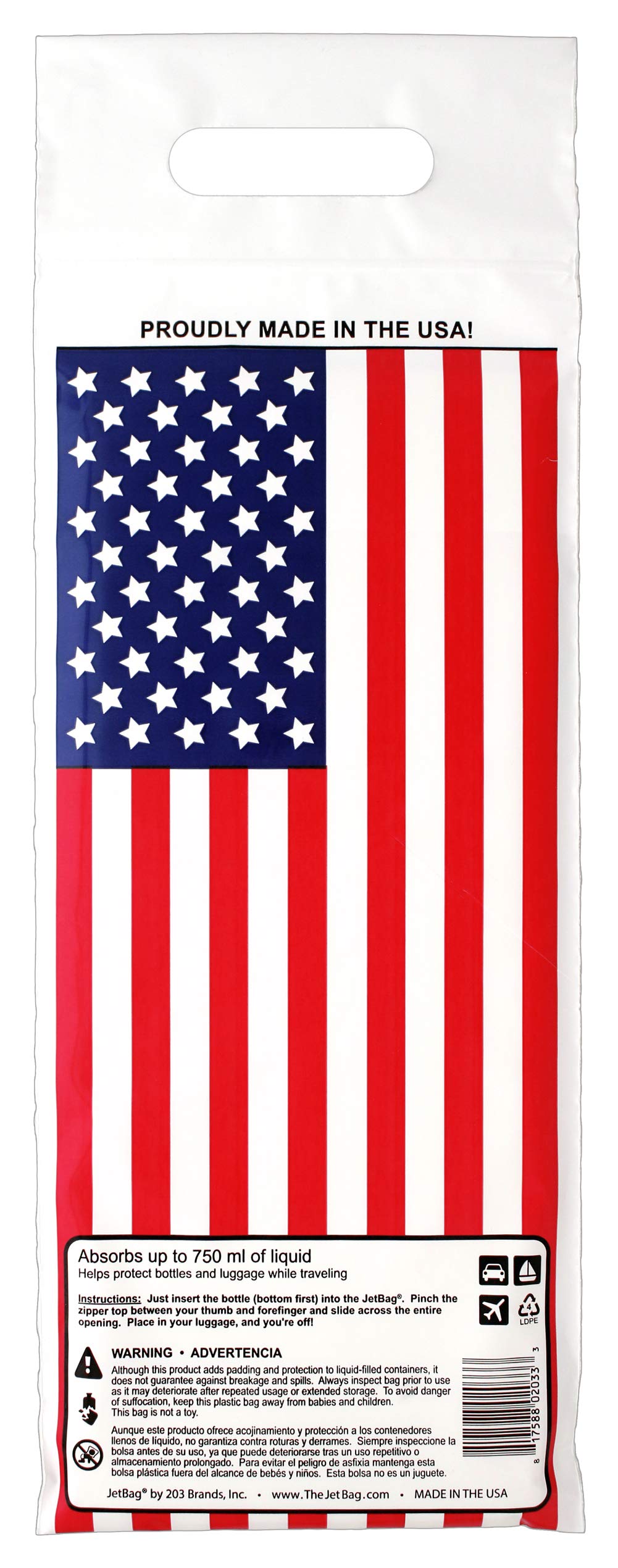 JetBag Travel Wine Bag (Set of 3, US Flag Pattern) - The Original Absorbent, Reusable & Protective Wine Bottle Bag - Made in the USA