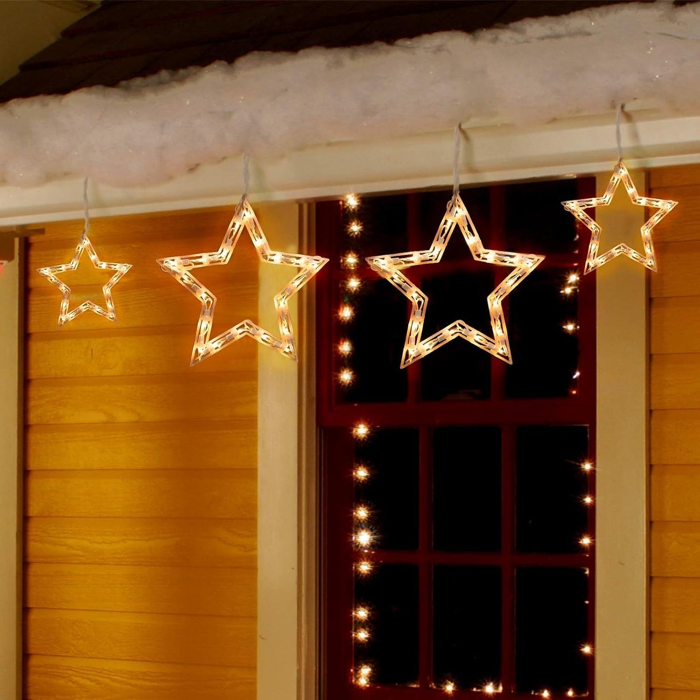 Minetom Christmas Star Icicle String Lights with 6 Drops - 9ft Star Window Lights with 100 Mini Bulbs, Plug-in Connectable Curtain Hanging Lights for Christmas Home Indoor Outdoor Party Holiday Decor