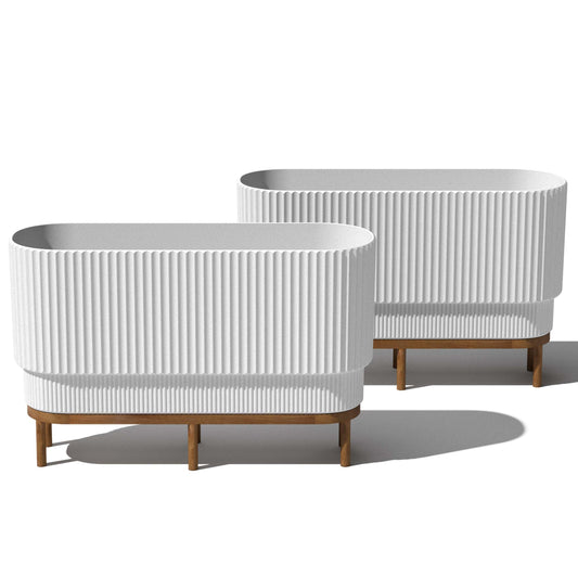 Veradek Demi Series Raised Long Planter for Indoor/Outdoor Use | Made from Plastic & Stone w/Wooden Stand | Modern Patio Décor for Flowers/Shrubs