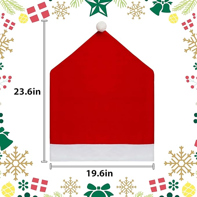 Christmas Chair Covers Hat Chair Back Covers for Xmas Holiday Chair Covers Set of 4, Stretch Parsons Chair Slipcovers Removable Washable kitchen for Home Hotel Banquet Holiday Decoration(4Pcs)