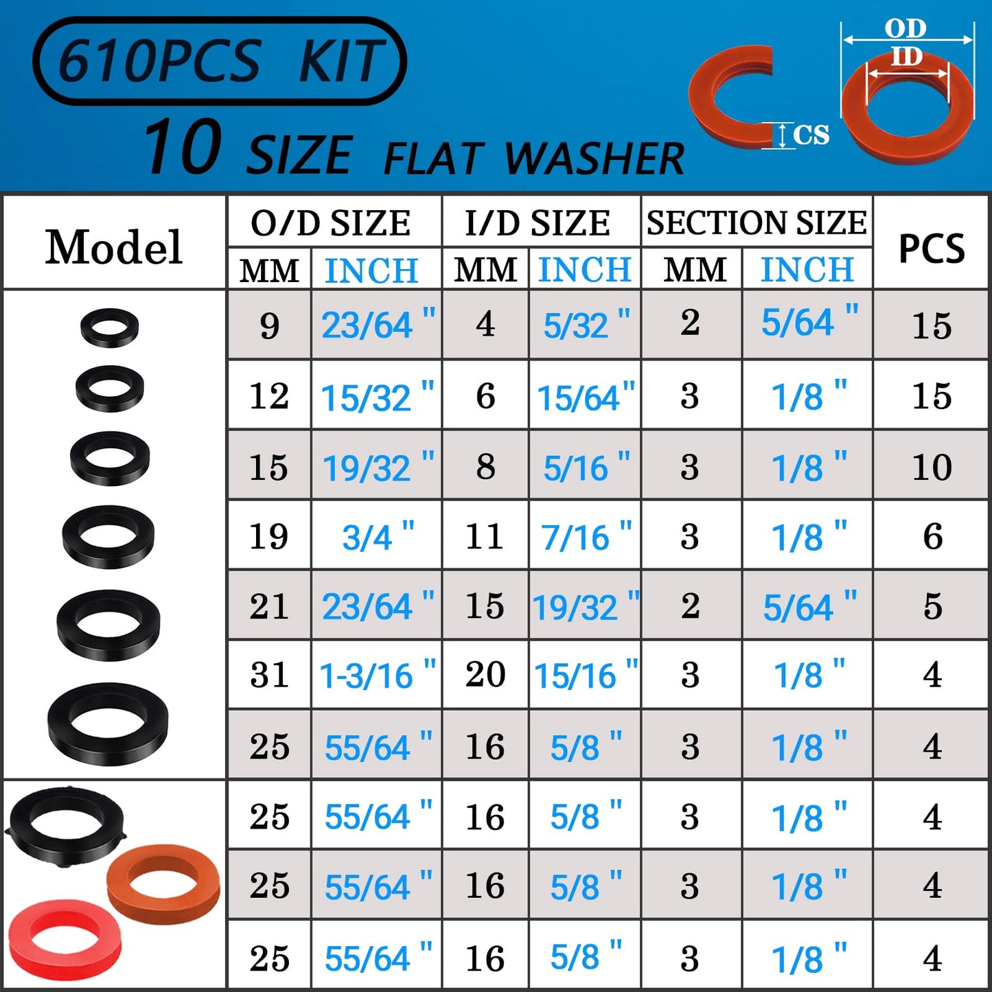 ZDBB 610 Pcs Water Hose Gasket Nitrile O Ring Rubber Washer Set Assortment Kit for Plumbing Faucet Pipe Hose Shower Head Pressure Washer Sealing Repair