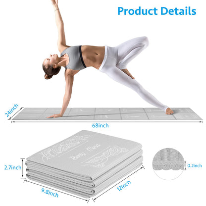 Foldable Yoga Mat for Women, Non Slip Exercise Mat for Home Gym, 5mm Travel Yoga Mats Set With Stretch Strap for Yoga Pilates and Fitness, 68"L x 24"W x 0.2 Inch Thick