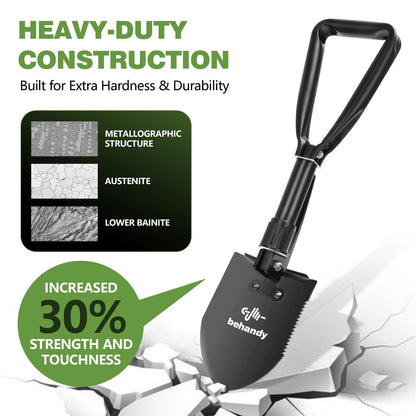 BEHANDY 18.5" Folding Shovel, Collapsible Shovel for Car Snow, Camping Shovel and Pickax, Military Entrenching Tool for Gardening, Camping, Sand, Off Road, Portable Car Emergency kit