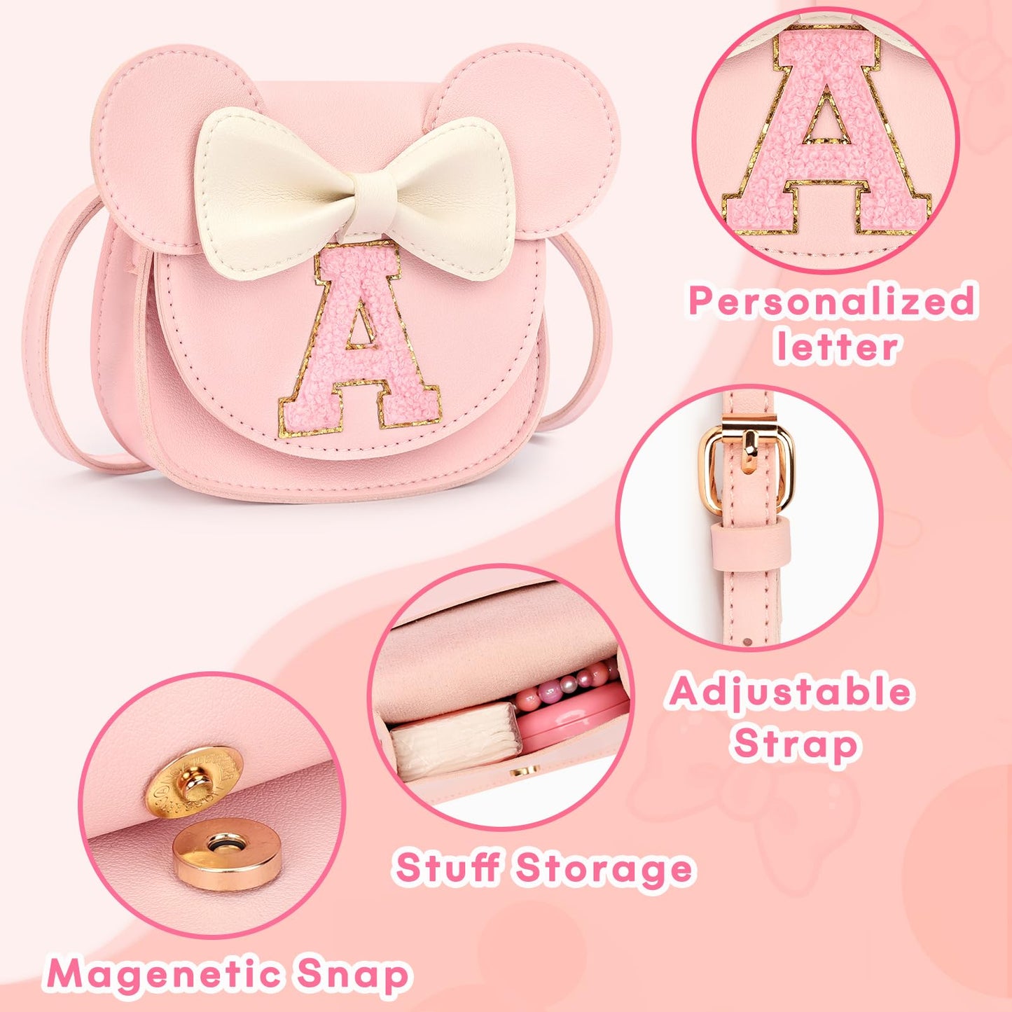 mibasies Toddler Purse Girl Gifts: Birthday Gifts for Girls 3-8 - Little Kids Gifts Mini Mouse Ears Bow Purse (Pink P)