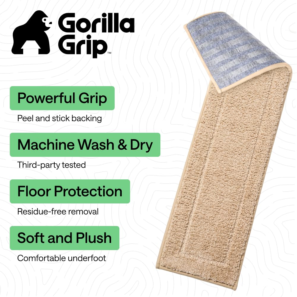 GORILLA GRIP Peel and Stick Stair Treads,15 Pack, for Wooden Steps, Multi-Surface Use, Machine Washable Carpet Runners, Indoor Rugs for Stairs, Pet Friendly, Universal Size,Beige, 8x28 Inches