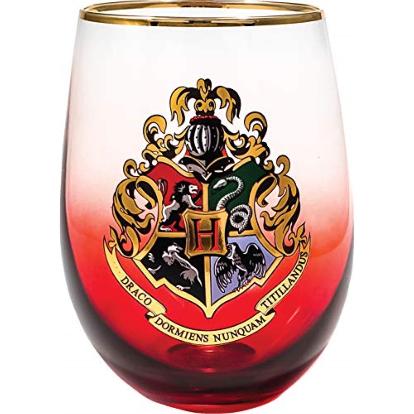 Spoontiques Harry Potter Stemless Wine Glass, 20oz - Lidless Drink Tumbler for Cold Beverages - Hogwarts Crest