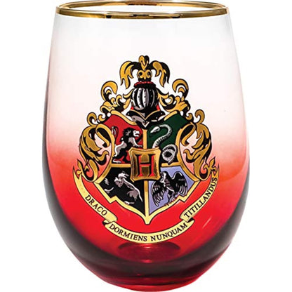 Spoontiques Harry Potter Stemless Wine Glass, 20oz - Lidless Drink Tumbler for Cold Beverages - Hogwarts Crest