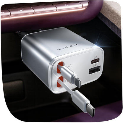 LISEN Retractable Car Charger for iPhone 17 Pro Max, Retractable Car Charger, Cute Girly Car Accessories for Women, Valentines Day Gifts for Men Women, fit iPhone 16 15 14 Samsung Galaxy