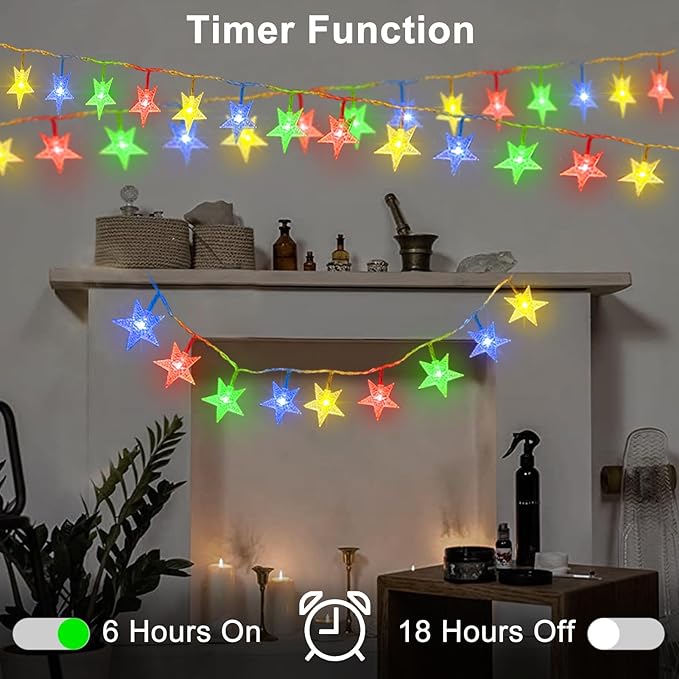 echosari Christmas Star String Lights Battery Powered Fairy Light for Christmas New Year Kids Bedroom Wedding Party Decor (Multicolor)