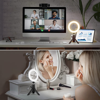 Ring Light with Tripod Stand&Clip Video Calls, Evershop 5" Video Conference Halo Light 3 Light Colors+10 Brightness 360°Rotate Led Ring Light Stand Desk for Makeup PC Zoom Meeting YouTube TiKTok
