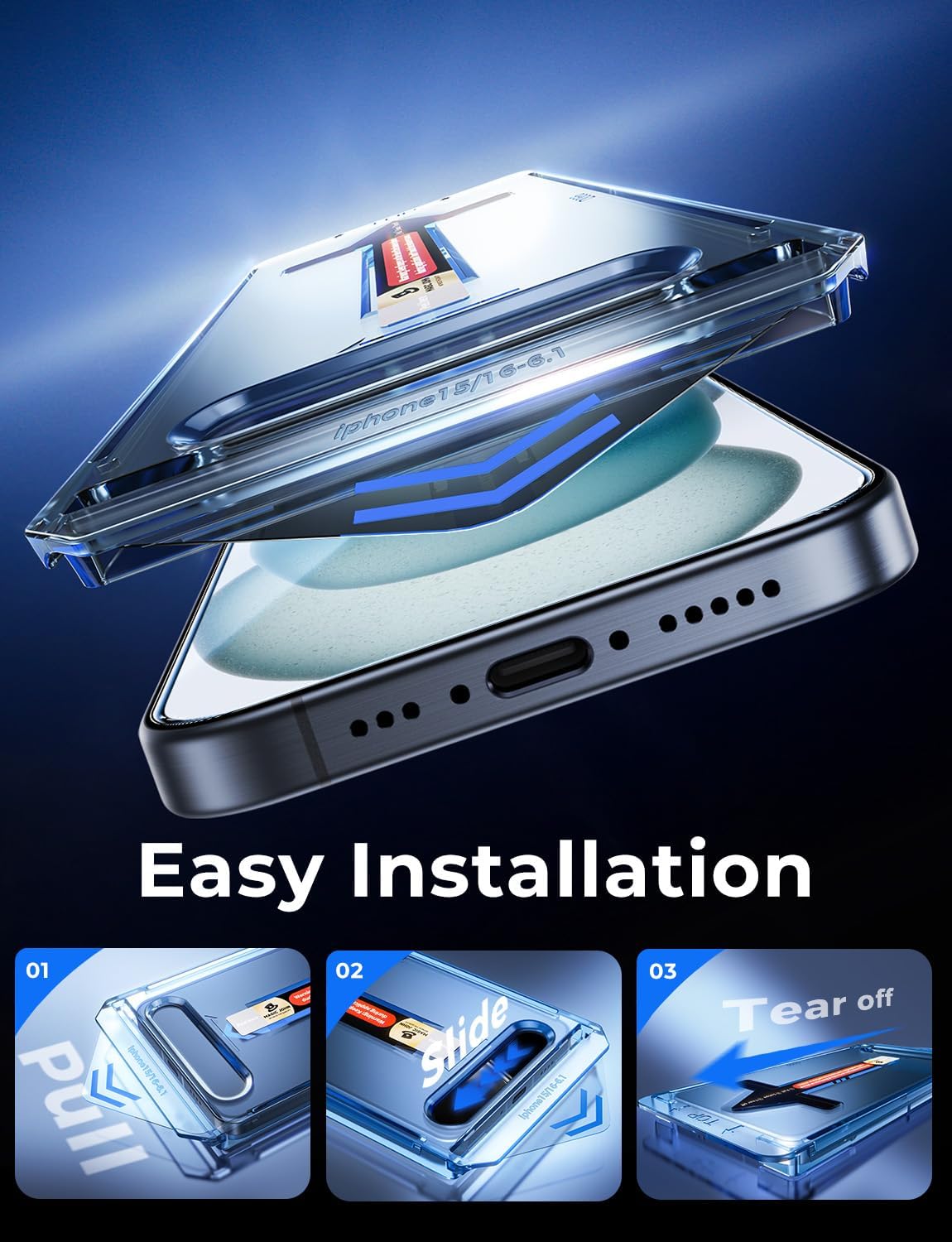 MAGIC JOHN 2 Pack for iPhone 15 Tempered Glass Screen Protector 6.1 inch [Not Max], Auto Dust-Elimination Installation, Bubble Free, Dynamic Island Compatible, HD Clear, Easy Installation