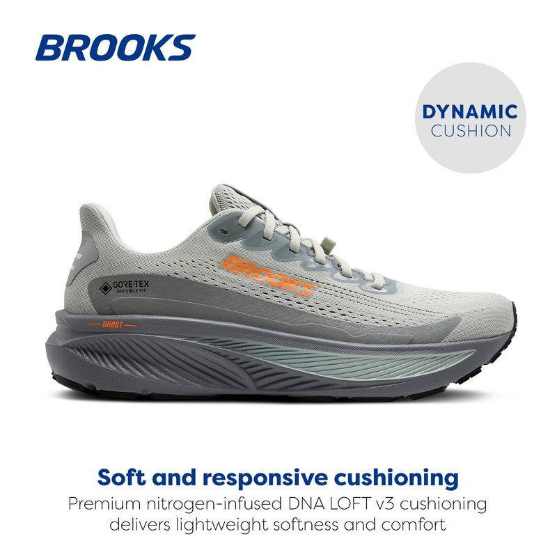 Brooks Men’s Ghost 17 GTX Waterproof Supportive Running & Walking Shoe - Smoke/Primer Grey/Orange - 11.5 Medium
