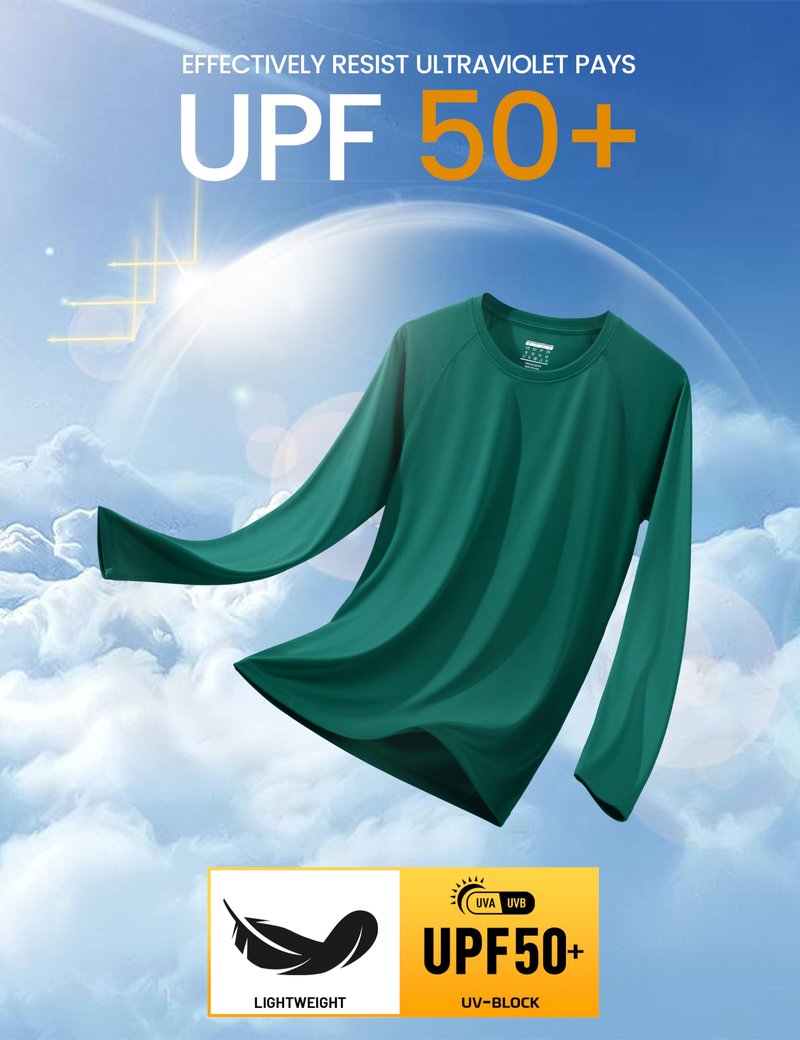 MAGCOMSEN Men's Athletic Long Sleeve Rashguard for Hiking & Climbing - Emerald Green