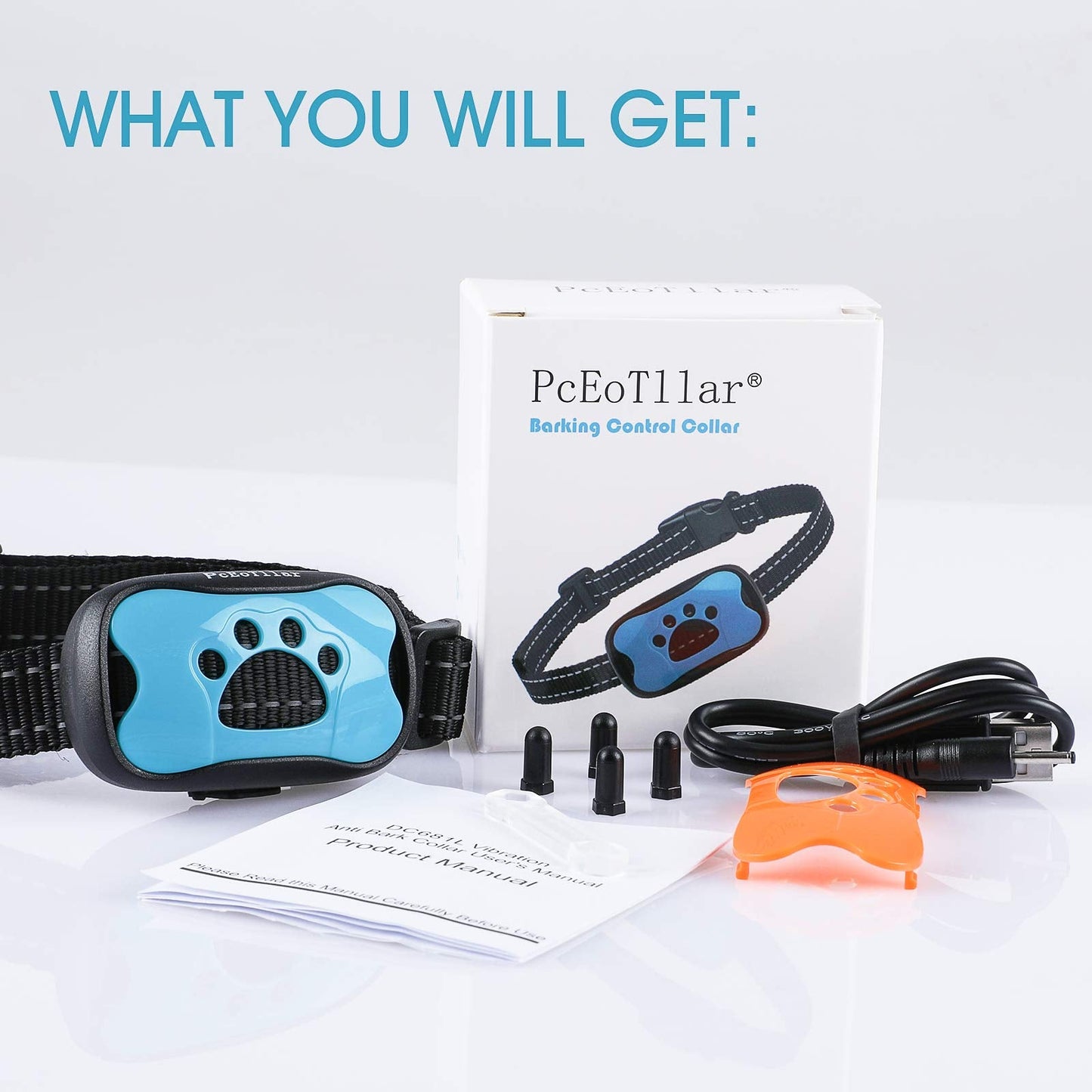 PcEoTllar Rechargeable Bark Collar - Humane Dog Barking Collar with Vibration & Beep - No Shock Anti Bark Collar effective for Small/Medium/Large Dogs, Anti Barking