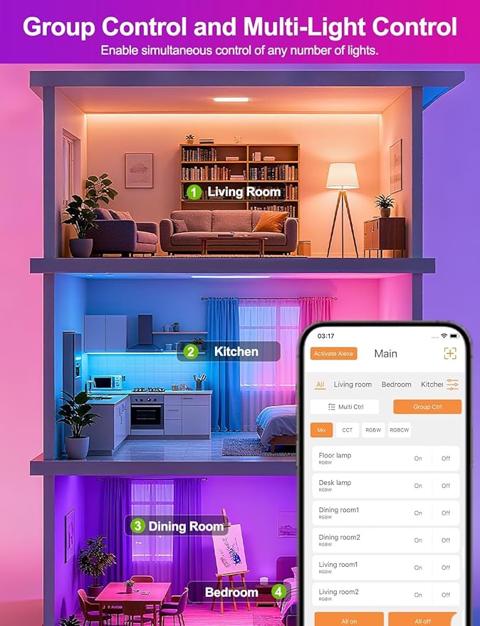 ILC Alexa Light Bulbs 10W (70 Watt Equivalent) Smart Light Bulbs Work with Alexa Hub Required, 900 Lumens, Color Changing, Color Temperature Tunable 2700K-6000K(4 Pack)