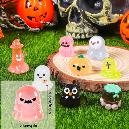 DIYDEC 32PCS Halloween Luminous Mini Figures - 32 Styles Glow in The Dark Tiny Resin Miniatures - Pumpkin Skull for Party Favors, Bag Fillers, Garden, Dollhouse Decor