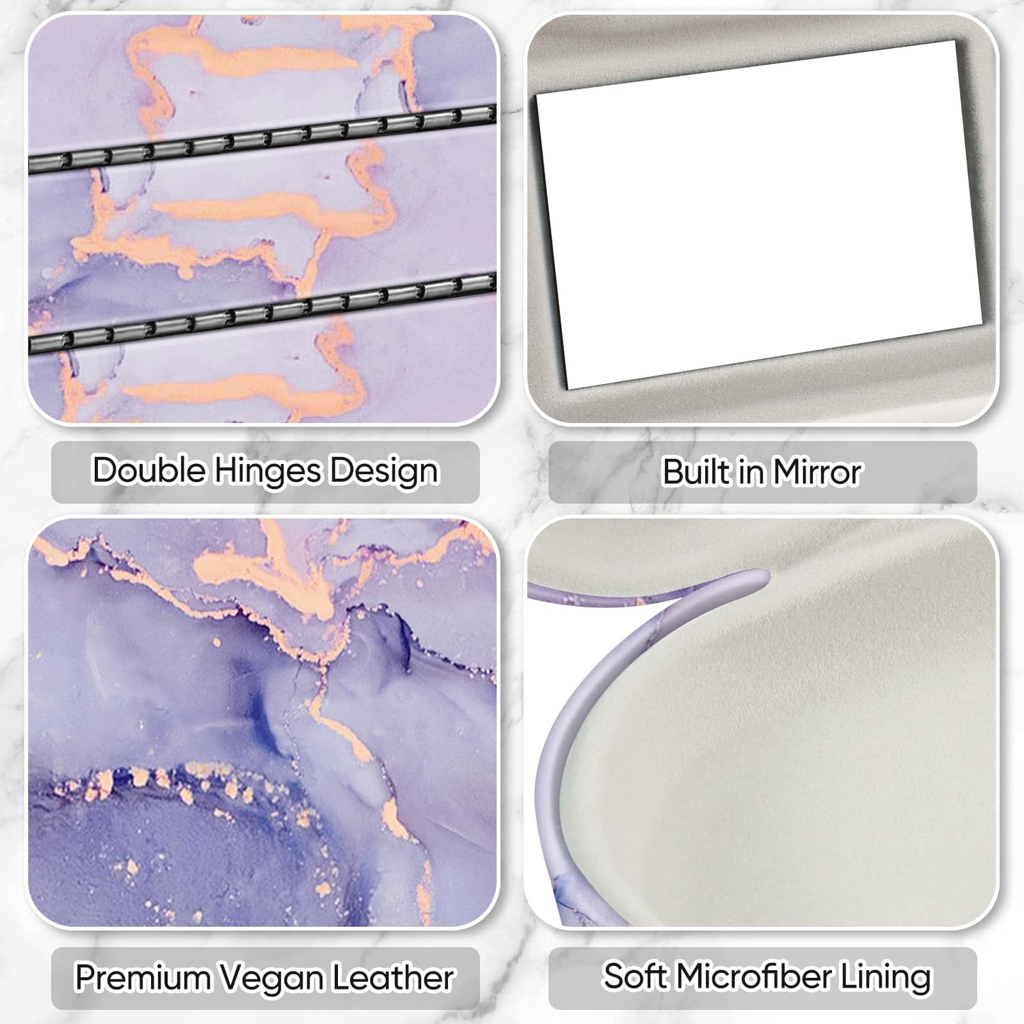 Fintie 2 in 1 Contact Lens Case and Eyeglasses Case, Double Sided Portable Eyeglasses Travel Holder with Built-in Mirror, Tweezer and Contact Lens Solution Bottle Included, Lilac Marble