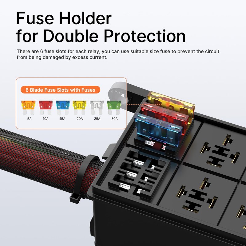 DaierTek 12V Relay Box 6 Way12 AWG Pre-Wired Waterproof Relay Box 6 Slot ATC/ATO Fuse Relay Block Universal Relay Panel for Automotive Car Marine Boat