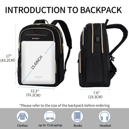 EMPSIGN Womens Backpack Laptop Backpack for Women with USB Charging Port, 15.6 Inch Travel Water Resistant Quilted Backpack, High-Capacity 30L Work Business Computer Backpack, Black
