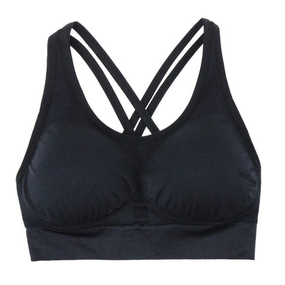 AKAMC Women's Medium Support Cross Back Wirefree Removable Cups Yoga Sport Bras, Pack of 3, Black/White/Grey,X-Large