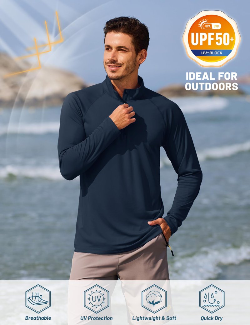 TACVASEN Men's Athletic Shirts Long Sleeve 1/4 Zip Pullover UV Sun Protection Shirts for Rash Guard Dry Fit T-Shirts Navy