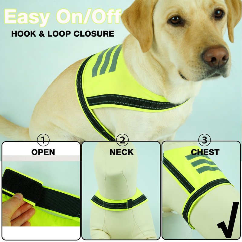 DENTRUN Dog Reflective Vest, High Visibility Safety Vest for Small Medium Large Dogs, Easy-On Adjustable Reflective Jacket for Outdoor Hunting Night Walking Jogging, Bright Green