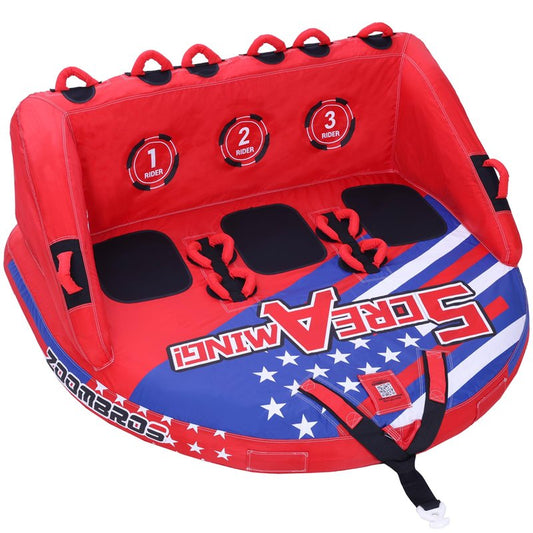 ZOOMBROS Towable Tubes for Boating 2-3 Person, Front/Back Tow Points Sofa Style Boat Tubes and Towables, Holds 340-510 lbs Large Capacity, Premium Nylon Cover for Adults
