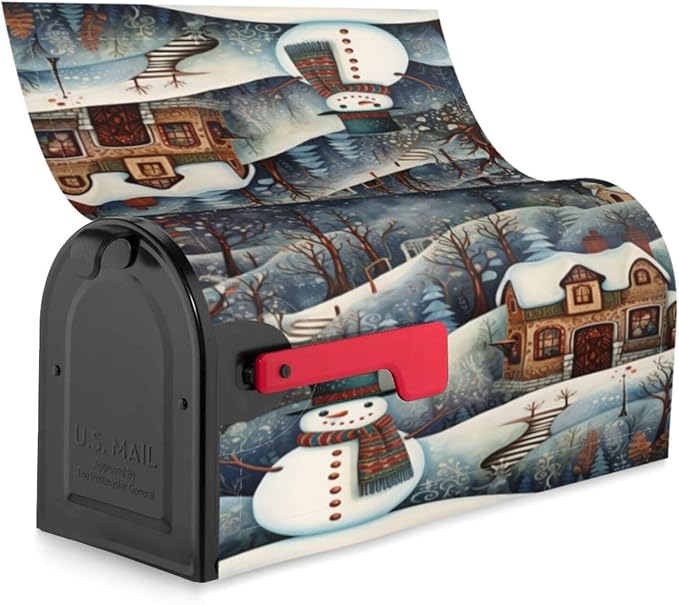 DADABULIU Mailbox Covers Snowman Forest Winter House Snowman Forest Winter House Magnetic Letter Post Box Cover Standard Size 25.5 x 21 Inch Garden Yard Home Decorative