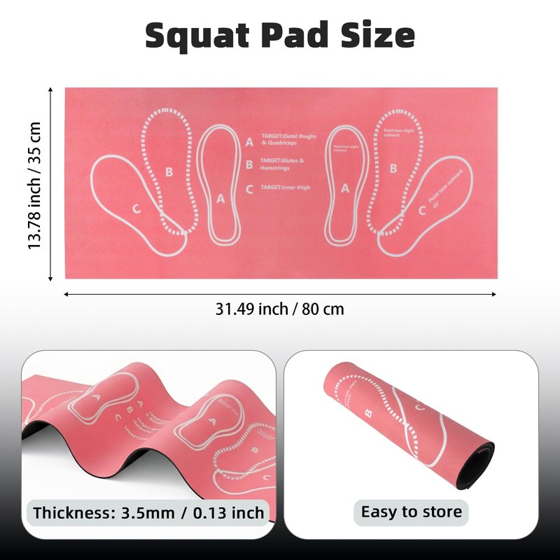 Workout Squat Pad with Foot Position, Non-Slip & Stabilizing Squat Mat, 31'' X 13.6'' Gym Pad for Squats, Leg Training and Lunges, Portable Mat is the Ideal for Fitness Enthusiasts (Pink)