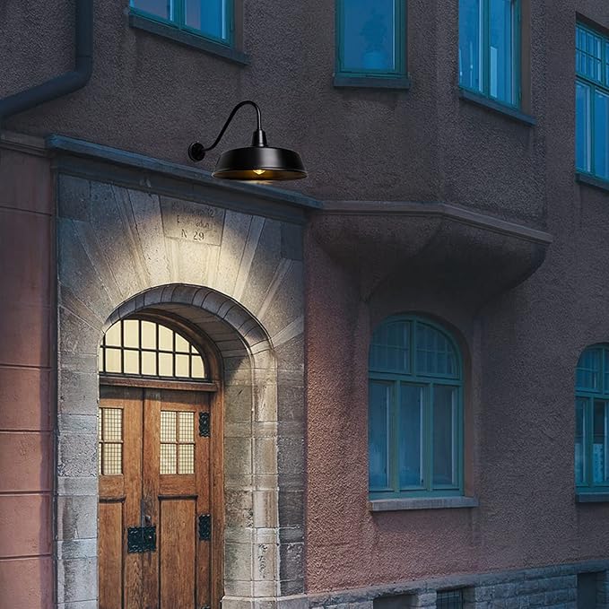 Gooseneck Barn-Lights Outdoor Fixture - 21 inch Farm Style Black Large Lighting Farmhouse Exterior Sconce Wall Light for House, Dusk to Dawn Sensor Front Door Porch Garage (21 inch)