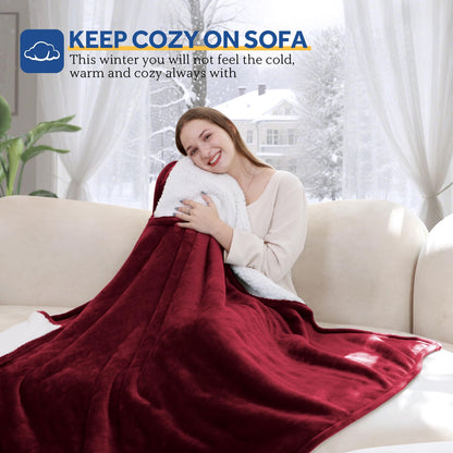 Sealy Electric Blanket Throw Size 50"*60",Super Cozy Flannel to Sherpa Reversible Heated Blanket Throw with 6 Heating Levels & 2-10 Hours Auto Off Overheating Protection Machine Washable,Beige