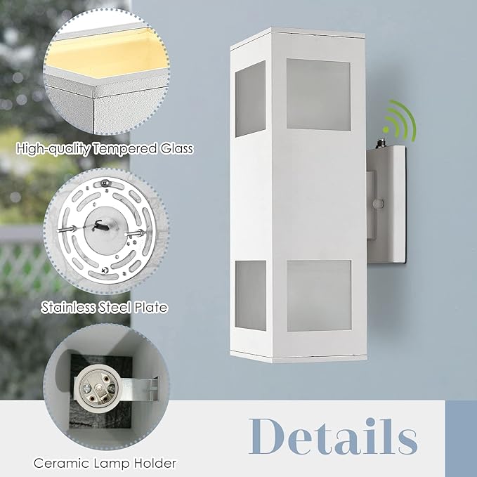 Outdoor Wall Lights, 2 Pack Dusk to Dawn Porch Light Waterproof, 13" Modern Outside Light Rectangular, Large Up Down Exterior Lighting Fixtures for Patio, Garage, Doorway, White