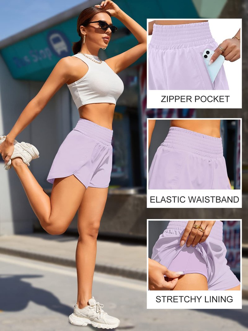 BMJL Women's Athletic Shorts High Waisted Running Short Pocket 2.5" Sporty Shorts Gym Elastic Workout Shorts(L,Violet)